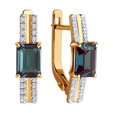 Серьги Diamant из золота 585 с гидротермальными изумрудами